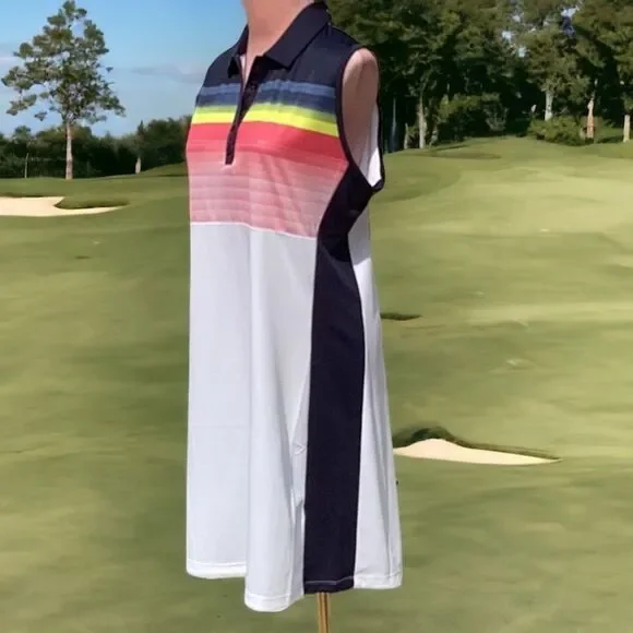CALLAWAY NWT WOMENS GOLF ABSTRACT GRADIENT PRINT COLOR BLOCK DRESS LARGE ACTIVE - Picture 4 of 11
